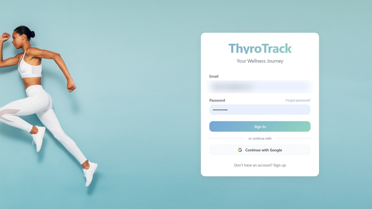 ThyroTrack sign-in screen with the wellness journey branding